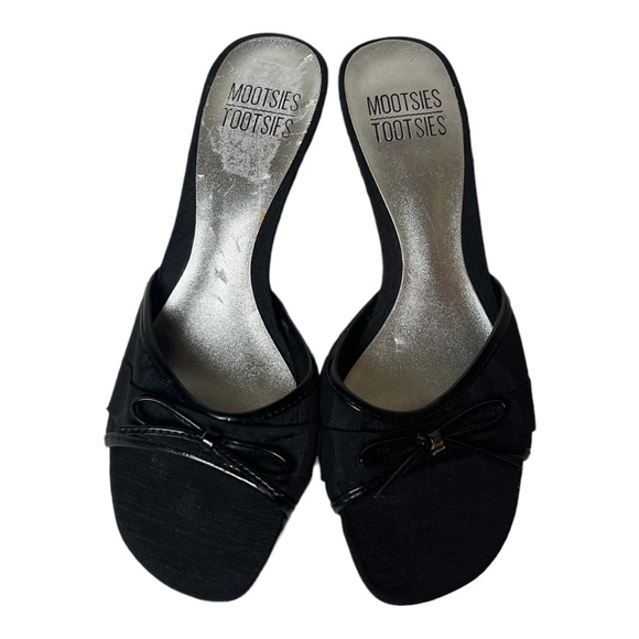 Mootsies Tootsies Open Toe Bow Black Kitten Heels Size 7 - Picture 2 of 8